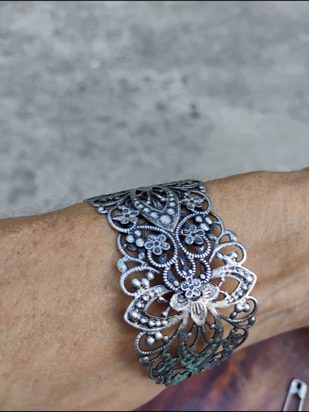 Silver Filigree Floral Cuff Bracelet